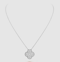 [Plus Jewelry]CLOVER 25MM LARGE PENDANT DIAMOND PAVED SILVER NECKLACE