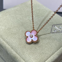 [Plus Jewelry]CLOVER 15MM DIAMOND PINK MOP NECKLACE