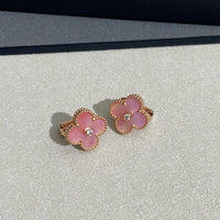 [Plus Jewelry]CLOVER MEDIUM 1 DIAMOND PINK EARRINGS