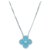 [Plus Jewelry]CLOVER 15MM DIAMOND SVRES PORCELAIN  NECKLACE SILVER