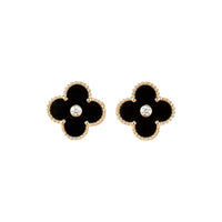 [Plus Jewelry]CLOVER MEDIUM 1 MOTIFS ONYX DIAMOND EARRINGS