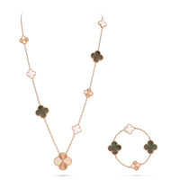 [Plus Jewelry]DETACHABLE CLOVER 15(11+4) FLOWER ROSE GOLD NECKLACE SET