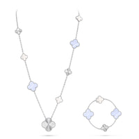 [Plus Jewelry]DETACHABLE CLOVER 15(11+4) FLOWER SILVER NECKLACE SET
