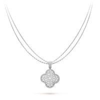 [Plus Jewelry]CLOVER 25MM SILVER FULL DIAMOND BIG CLOVER NECKLACE
