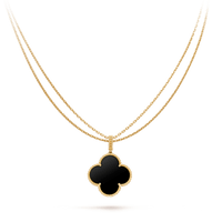 [Plus Jewelry]CLOVER 25MM GOLD ONYX BIG CLOVER NECKLACE