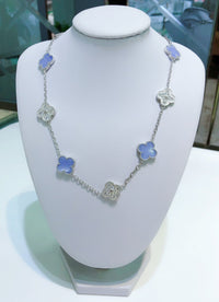[Plus Jewelry]CLOVER 10 MOTIFS CHALCEDONY DIAMONDS SILVER NECKLACE
